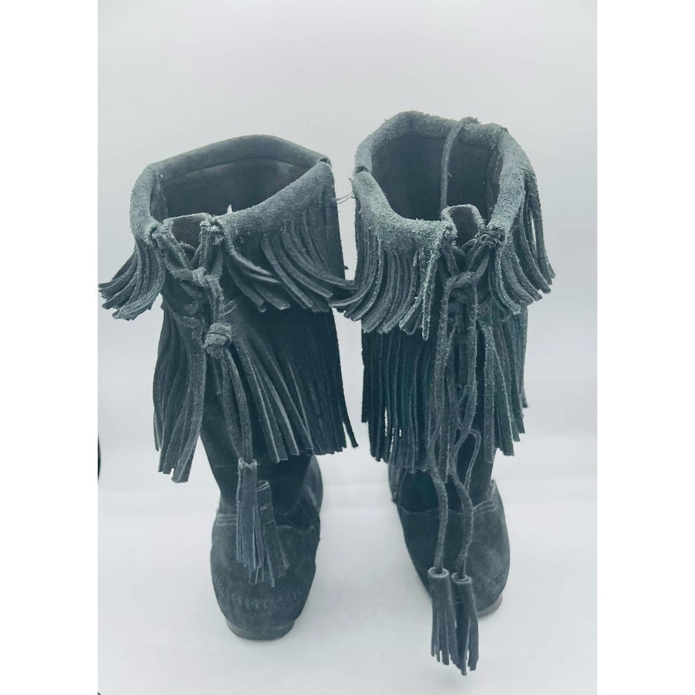 Minnetonka 2-Layer Fringe Boot Size 7 Women's Bla… - image 5